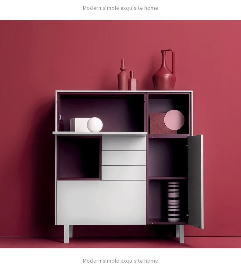 A  Italian TV cabinet, minimalist light luxury floor cabinet, simple Nordic bright paint, Hong Kong-style living room cabinet