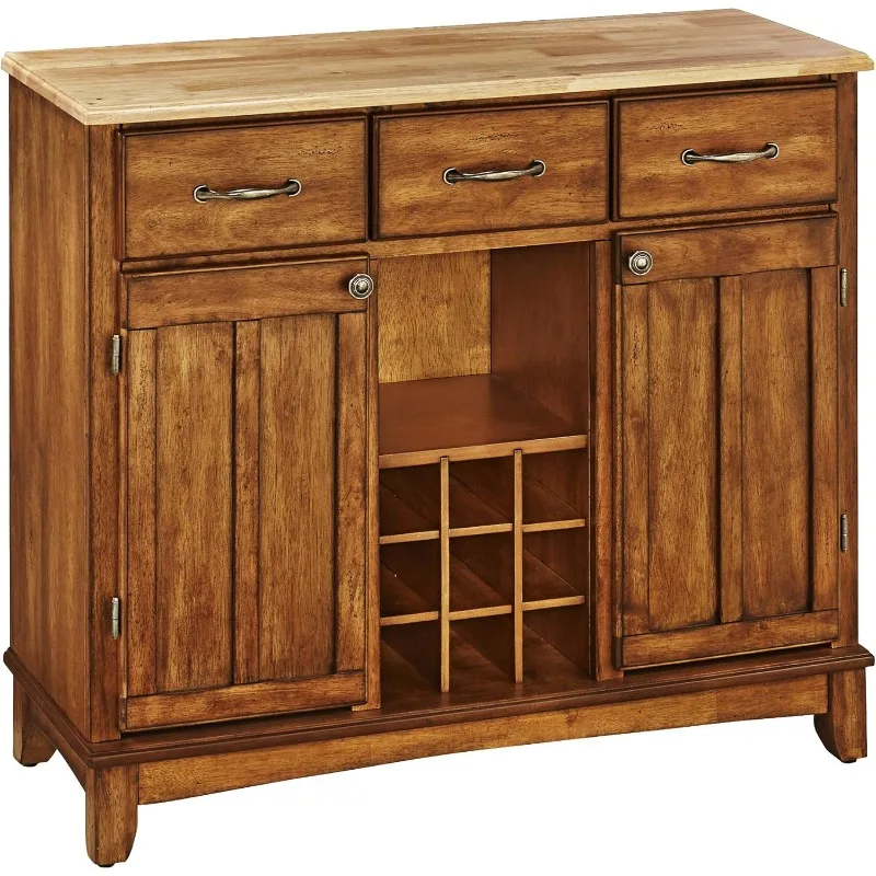 Buffets Cottage Oak with Natural Wood Top Three Drawers and Two Wood Framed Cabinet Doors with An Adjustable Shelf for Storage