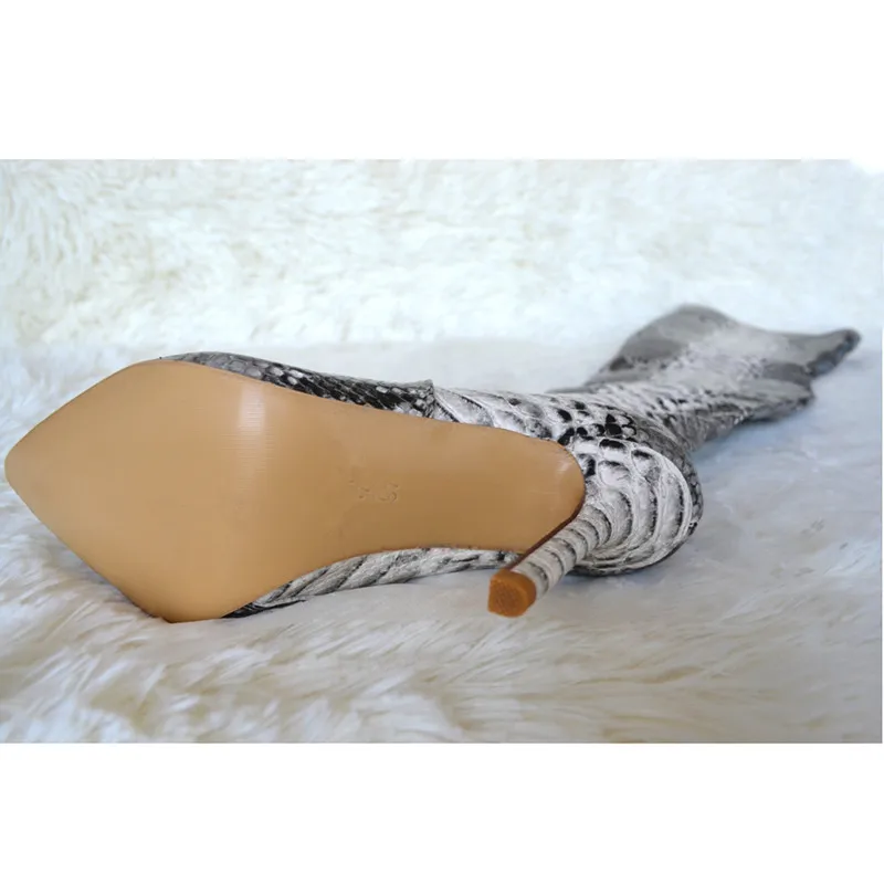 مثير الأفعى طباعة امرأة الشتاء فوق الركبة رقيقة عالية الكعب أشار تو الجانب سستة أحذية طويلة