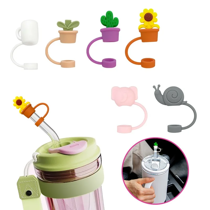 

10mm Cactus Straw Plugs Cute Silicone Straw Cover Drinking Straw Caps Lids Drinking Straw Plug Drinking Dust Cap for Kitchen Bar