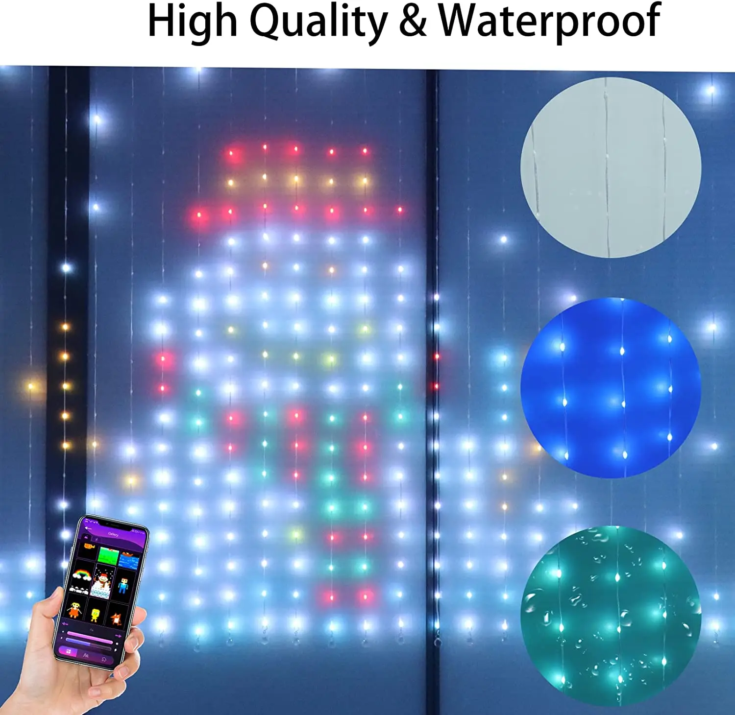 Cortina de luces LED RGB con Control por aplicación inteligente, guirnalda de hadas para ventana, dormitorio, decoración de Navidad al aire libre