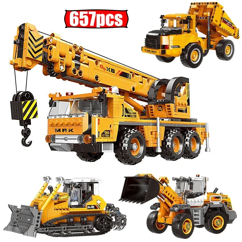 City technical MOC WheelLoader Car Heavy Mining Truck Crane Building Blocks DIY Engineering Excavator Bricks Toy For Children