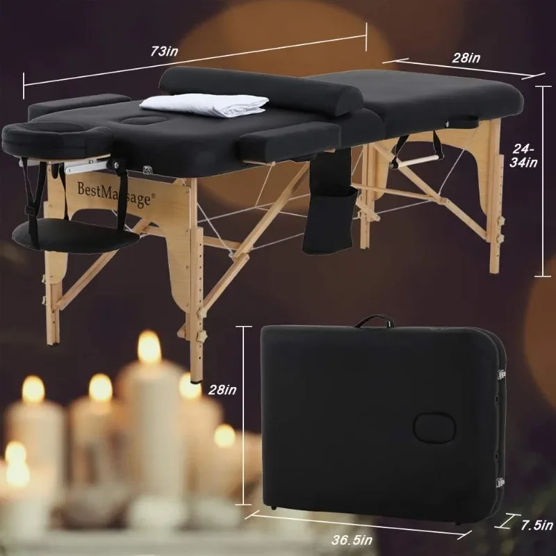 

-Massage Table Massage Bed Spa Bed Height Adjustable Portable Massage Table 73”L 28”W 2 Fold With Free Head Rest