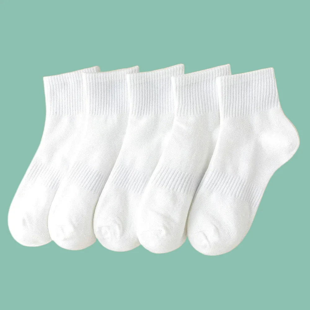 5/10 Pairs High Quality Men's Solid Color Socks Versatile Unisex Casual Short Socks Mid Length White Black Womens Ankle Socks