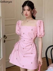 Dresses Women Cherry Cute Backless New Summer Sexy Ladies Korean Style Simple All-match Leisure Streetwear Modern Elegant Chic