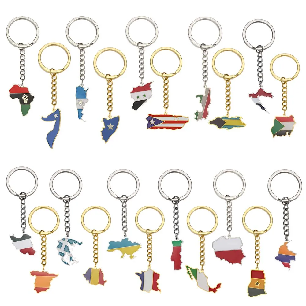 Stainless Steel Ukraine Africa Spain France Mexico Multi Country Map Keychain Gift for Men and Women