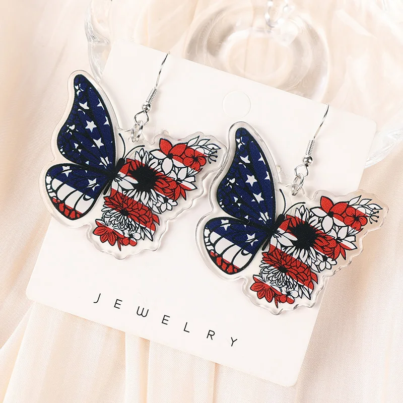 1Pair Independence Day  Woman Drop Earrings Acrylic  Butterfly Chicken For Girl Festival Gift