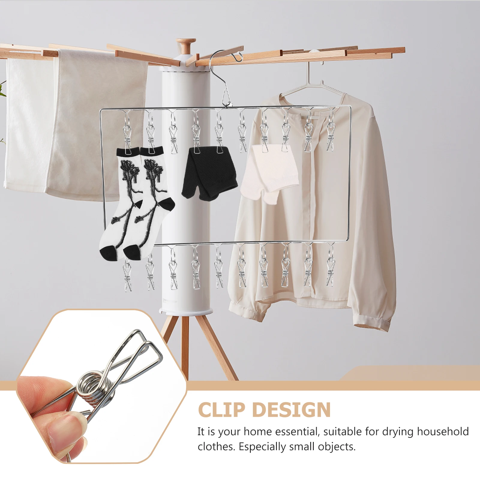 

Stainless Steel Sock Rack Clothes Drying Hanger with Clips Laundry Underwear Hangers Racks Baby Small