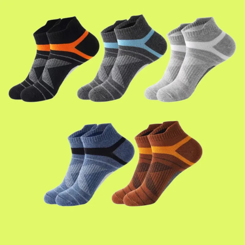 Chaussettes de sport décontractées en coton pour hommes, courtes, confortables, fitness, course à pied, extérieur, été, noir, 5 paires