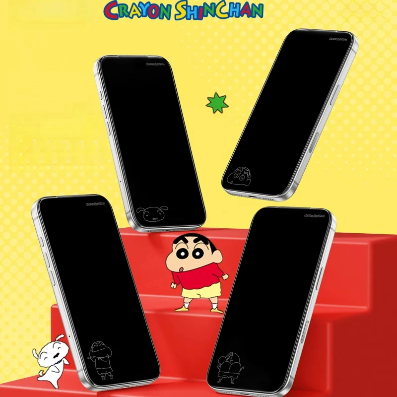 Crayon Shin-chan Hidden Pattern HD Screen Protector for iPhone 18 Pro Max 17 16 15 Cute Cartoon Shiro Shockproof Tempered Glass