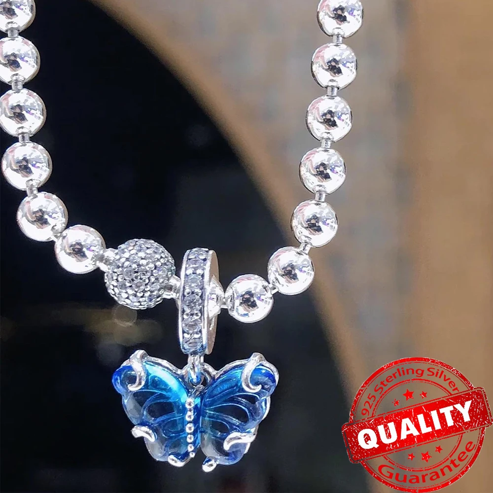 Symbolically 925 Sterling Silver Colorful Butterfly Dragonfly Charm Fit Original Bracelets Necklaces Jewelry DIY Beads