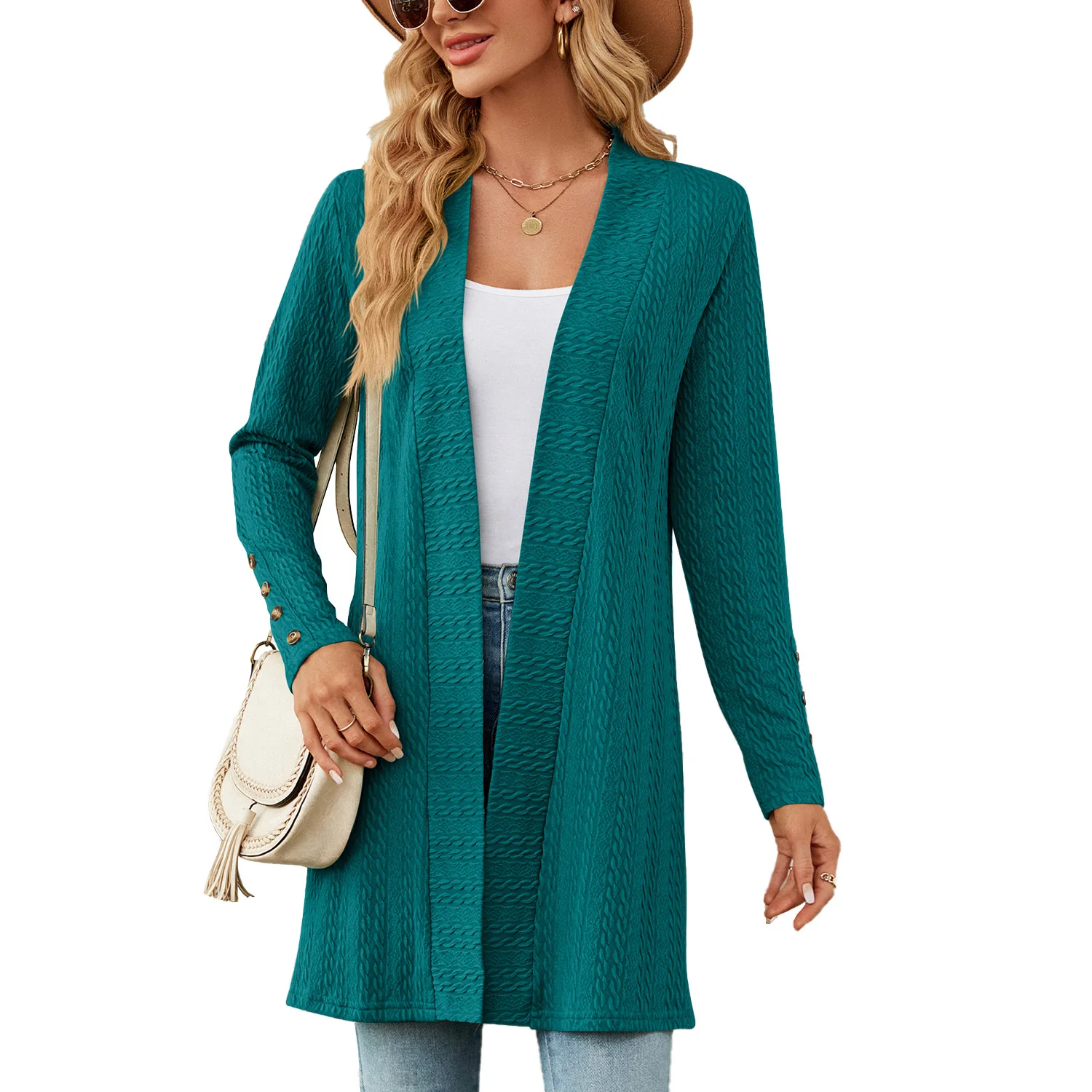 Cardigan à manches longues pour femme, boutons de document solides, veste décontractée, mode automne et hiver, nouveau