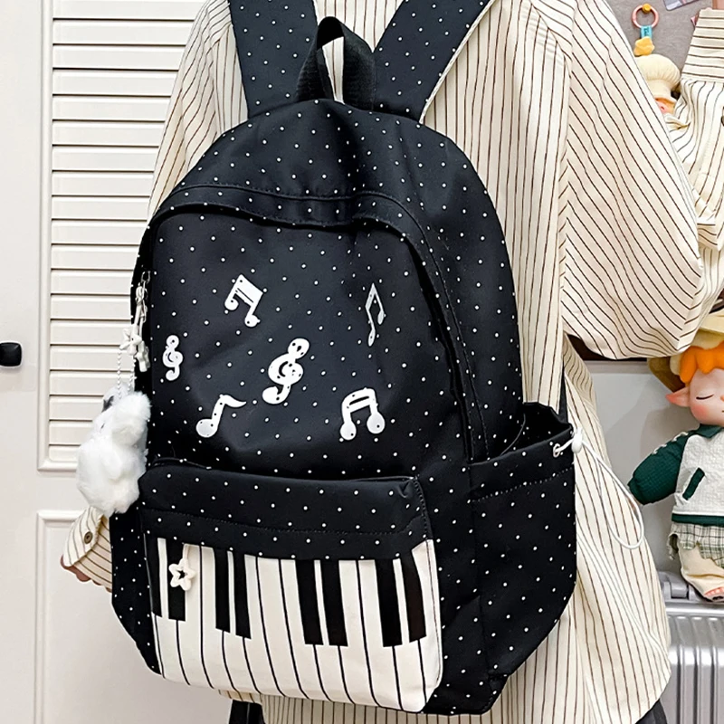 Brand Cute Angel Wings Women Backpack Sweet Versatile Canvas Girls Backpack Y2k Trendy Piano Large Capacity Outdoor Travel Bag