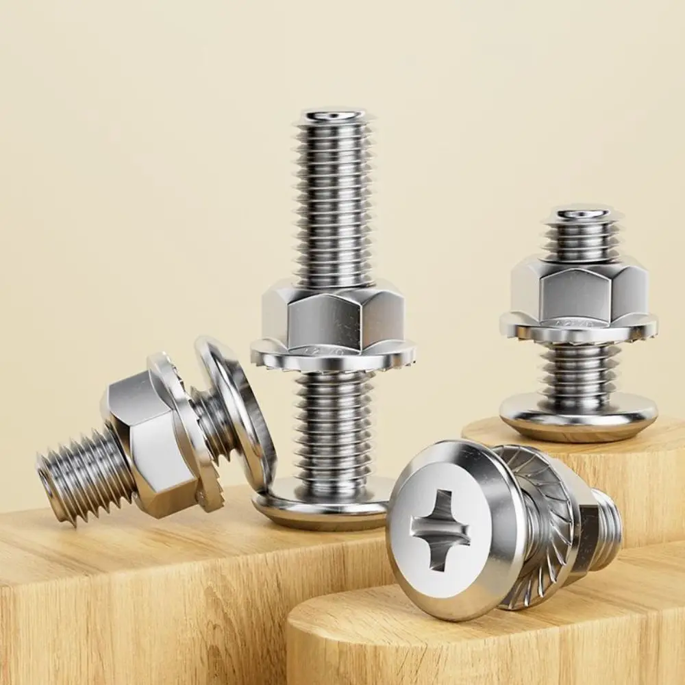 

M6 M8 304 Stainless Steel Screws Flat Washers Cross Recessed Hex Head Screws Wafer Lock Washers Bolts and Nut Set DIY Projects