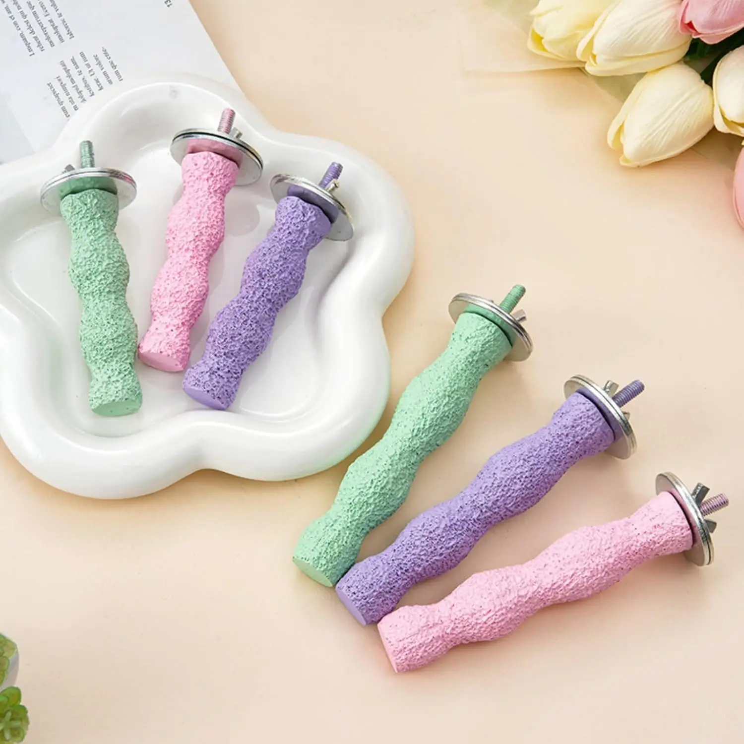 

Parrot Perch Stand, Bird Beak Grinding Stone, Anti-Slip Parakeet Nail Trimming Stick Resin Beak Grinder Stone Perches Washable C