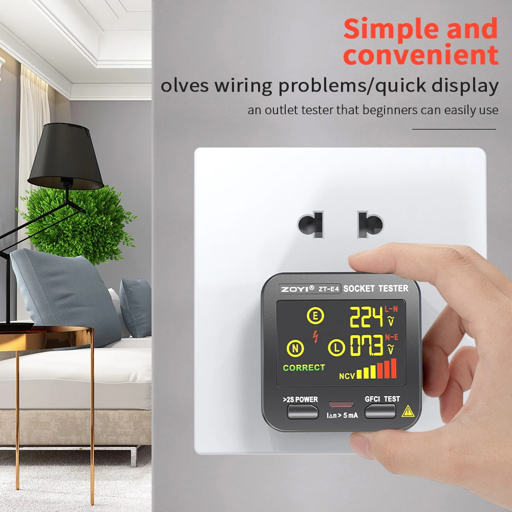 ZOYI Steckdosentester/Phasendetektor – ZT-E2 Steckdosentester, Live-Drahtdetektor, Leckage- und Erdungsfehlprüfer