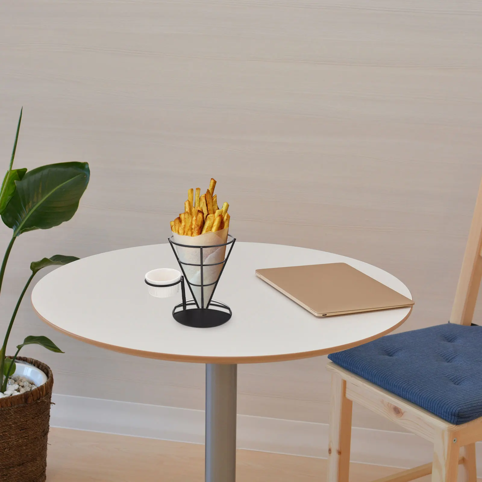 

Snack Serving Rack French Fries Stand Simple Generous Design Food Cone Holder with Sauce Cup Holder French Fries Cone Stand