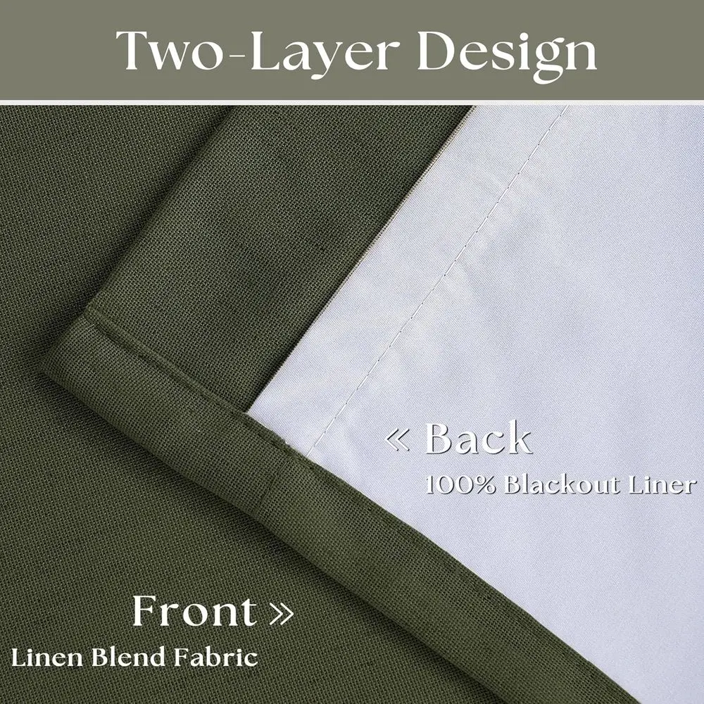 96 Double Layer Olive Green Pinch Pleat Blackout Curtains with Ring Hooks for Bedroom and Living Room