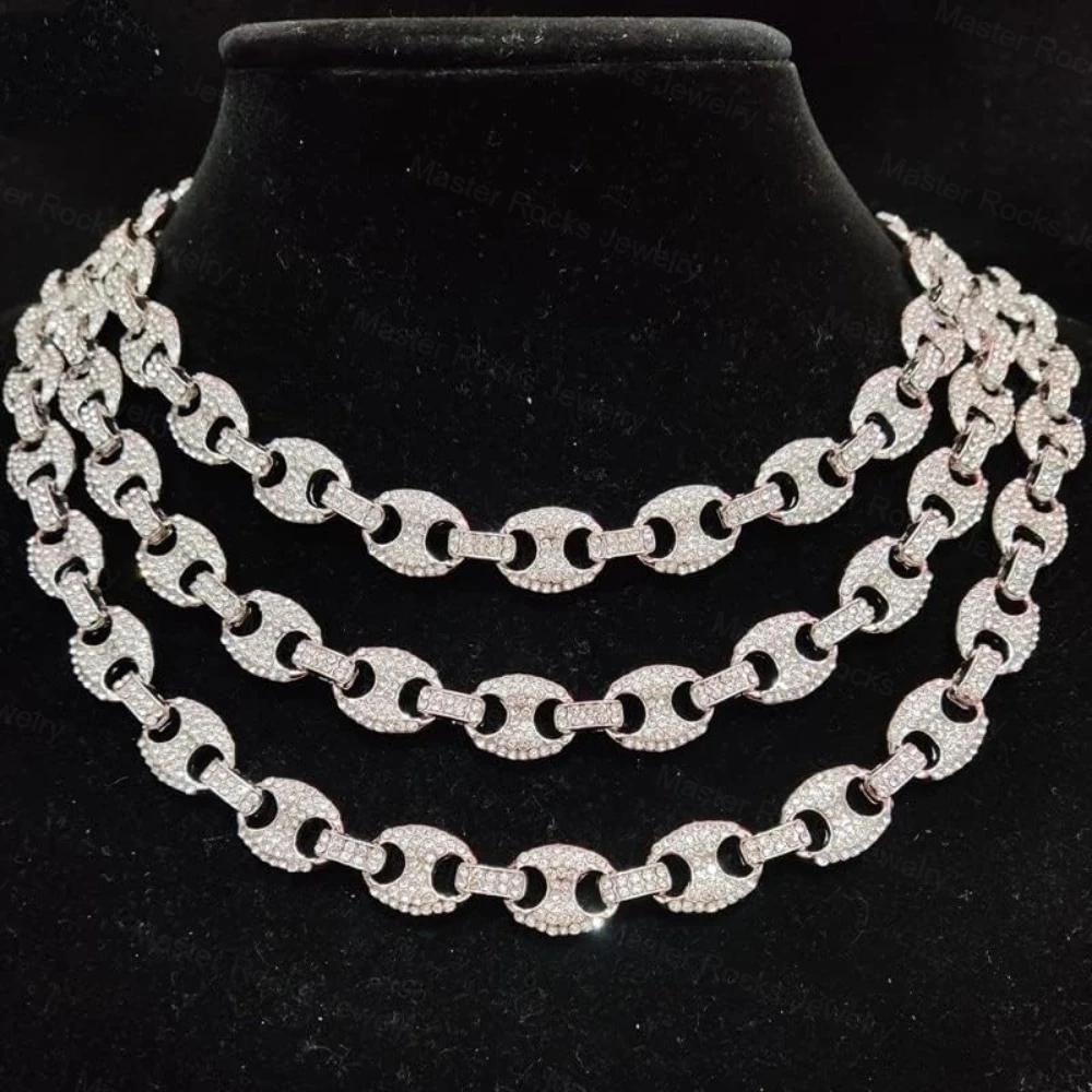 Iced Out VVS Hiphop 10mm Cuban Necklace 925 Sterling Silver Charms Sparkling Moissanite Cuban Chain..