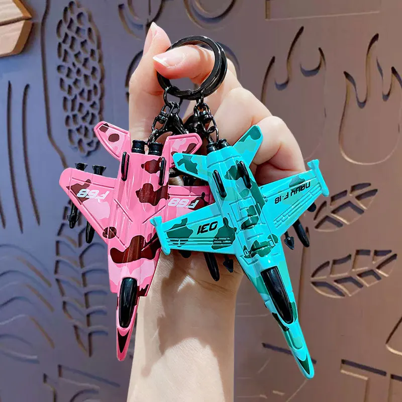 Creative Cartoon Simulation Fighter Aircraft Toy Model Keychain Pendant Inertia Aircraft Desktop Ornament Pull Back Car Boy Gift