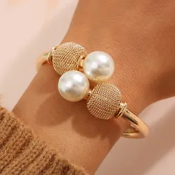 Fashion Gold Plated Baroque Big Pearl Cham Bracelet Woman Bracelet &Bangle For Women Wedding Jewelry Birthday Gift e195