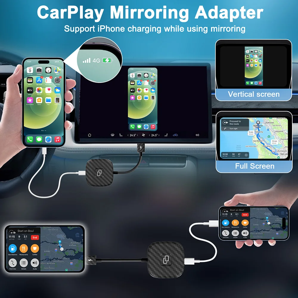 CarPlayจอแสดงผลกระจกรถอะแดปเตอร์แบบมีสายCarplay Mirror Dongle AppleรถสําหรับOEMแบบมีสายCar Play Mirroring Converter