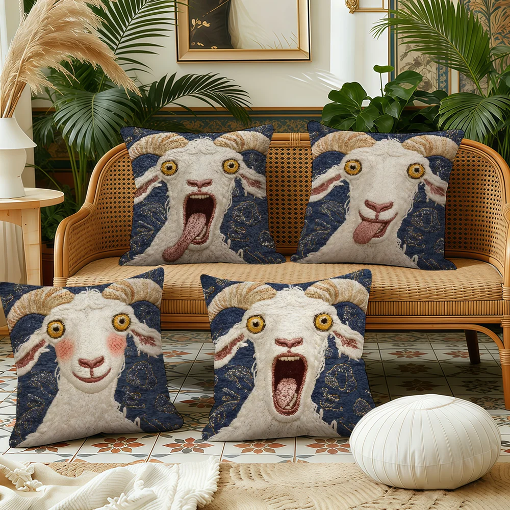 Whimsical Screaming Sheep cushion cover Pillow Case Plush Fabric Soft Double Sided Print Sofa Cushion Cover Throw Pillow Covers