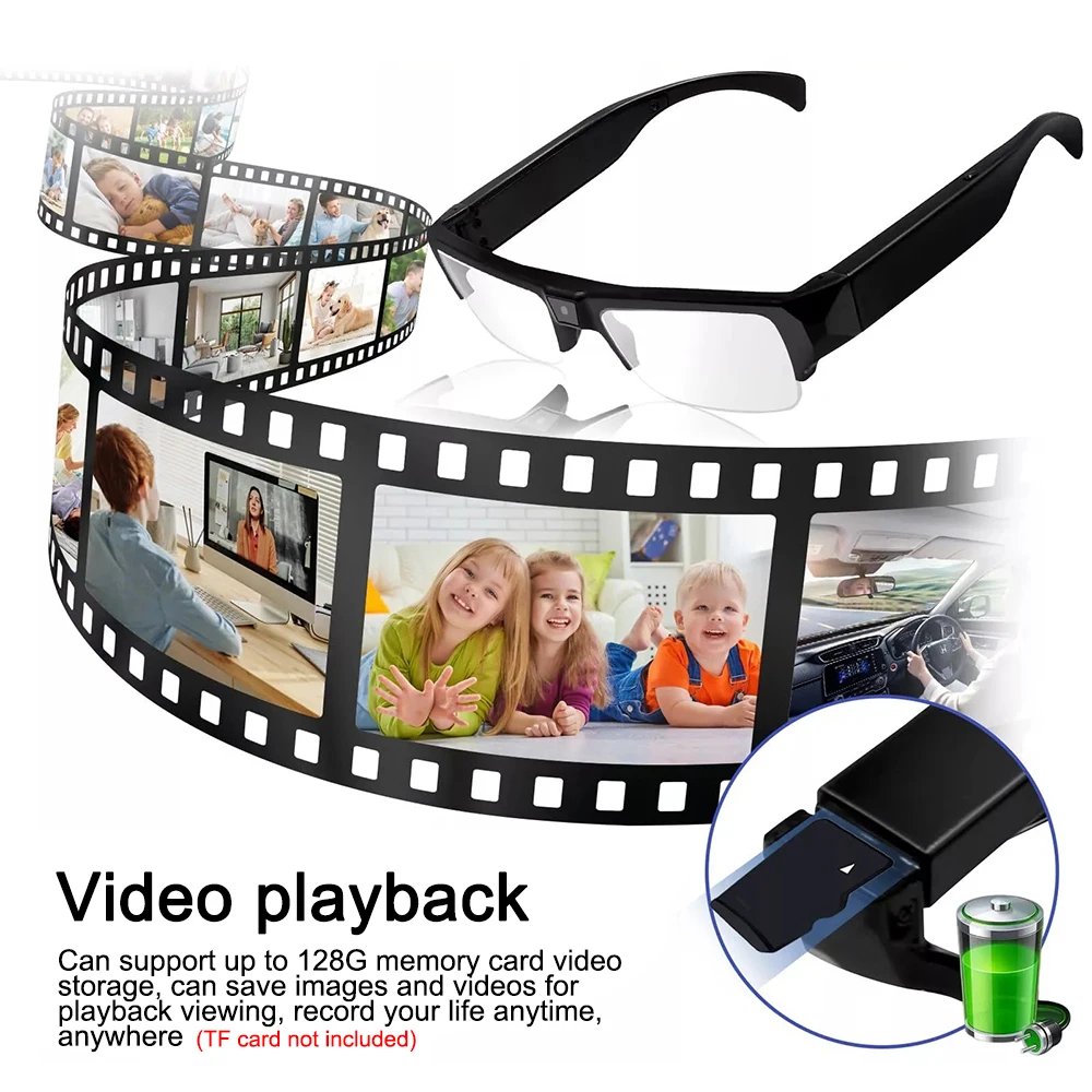 KEBIDUMEI Smart Camera Glasses 1080P HD Portable Wearable Audio&Video Recorder Eyeglass Support TF Card for Meeting Cycling Vlog image 3