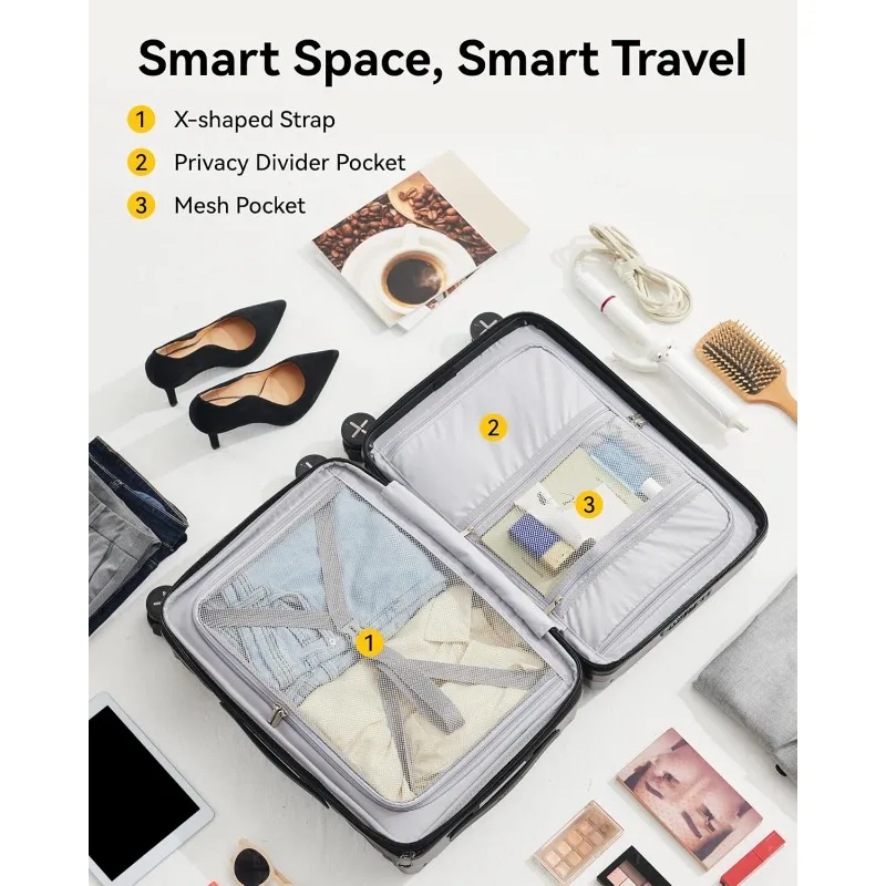 Luggage with Spinner Wheels, Polycarbonate Expandable Hard Shell Suitcase, 2 Piece Set, Charcoal Metallic