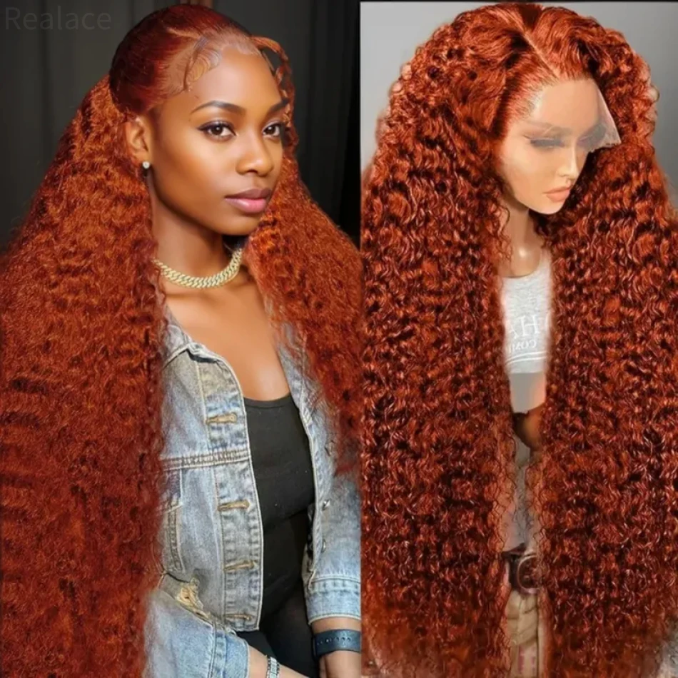 13x6 Orange Ginger 100% Human Hair Curly Wig Deep Wave Lace Frontal HD Front Colored For Women Choice Brazilian Wigs on sale