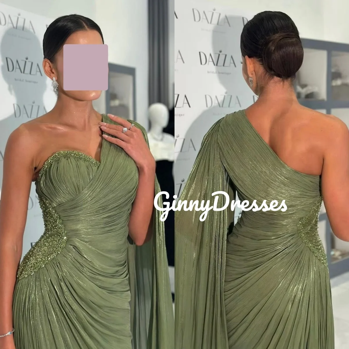 

Wedding Party Dress Customize A-Line One-Shoulder Floor-Length Elegant Party Dresses For Women Zipper Up Sleeveless Formal Dress