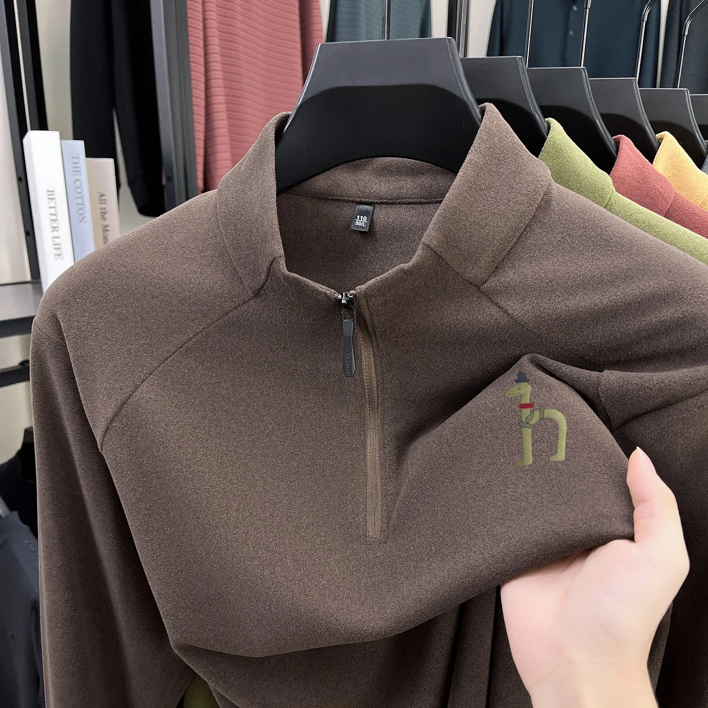 Designer Trend Men's Half Zip Mock Neck T-Shirt Autumn Warm Easy Care Solid Color Long Sleeved Tops Casual Versatile Men's Wear - view 6