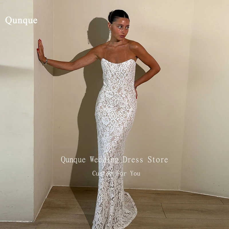 

Qunque Full Lace Mermaid Wedding Dresses Sexy Illusion Court Train Rode De Morrie Sweetheart Vestidos De Novia Boda Customized