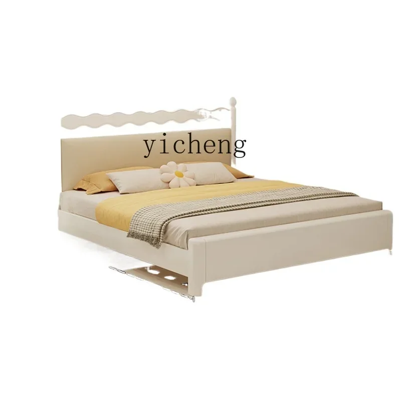 U5.13  cream wind solid wood bed simple modern white French retro double master bedroom