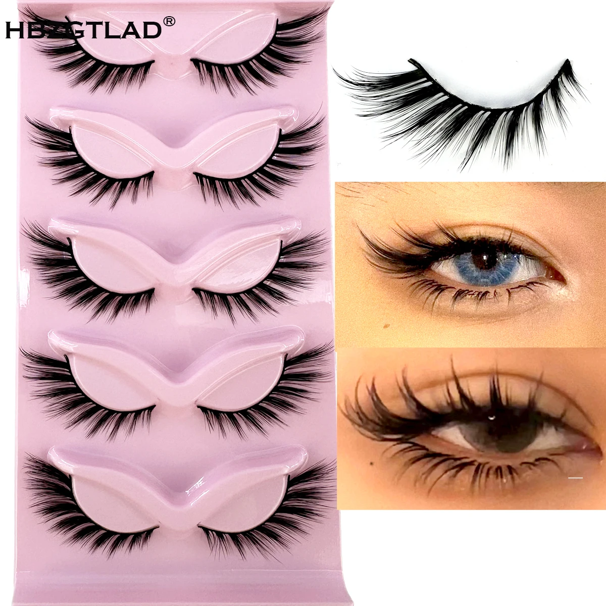 5 pairs Cat Eye Lashes Mink Eyelashes 3D Curl Winged Natural Realistic Messy End Eye Elongated False Eyelashes Soft Fake Lashe