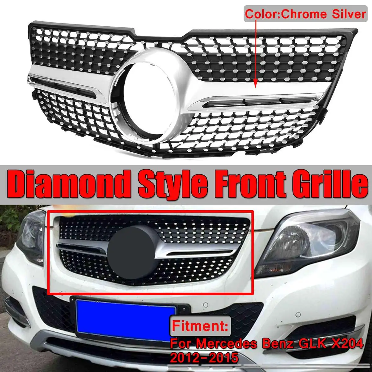 

Chrome/Black Car Front Bumper Grille Grill For Mercedes For Benz GLK X204 GLK250 GLK300 GLK350 2013-2015 X204 Racing Grills