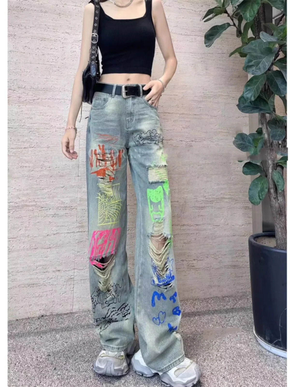 

Handmade fiti Heavy Work Color Colion Summer Denim Jeans Women's High Waist Long Pants Casual Sle Antibacterial