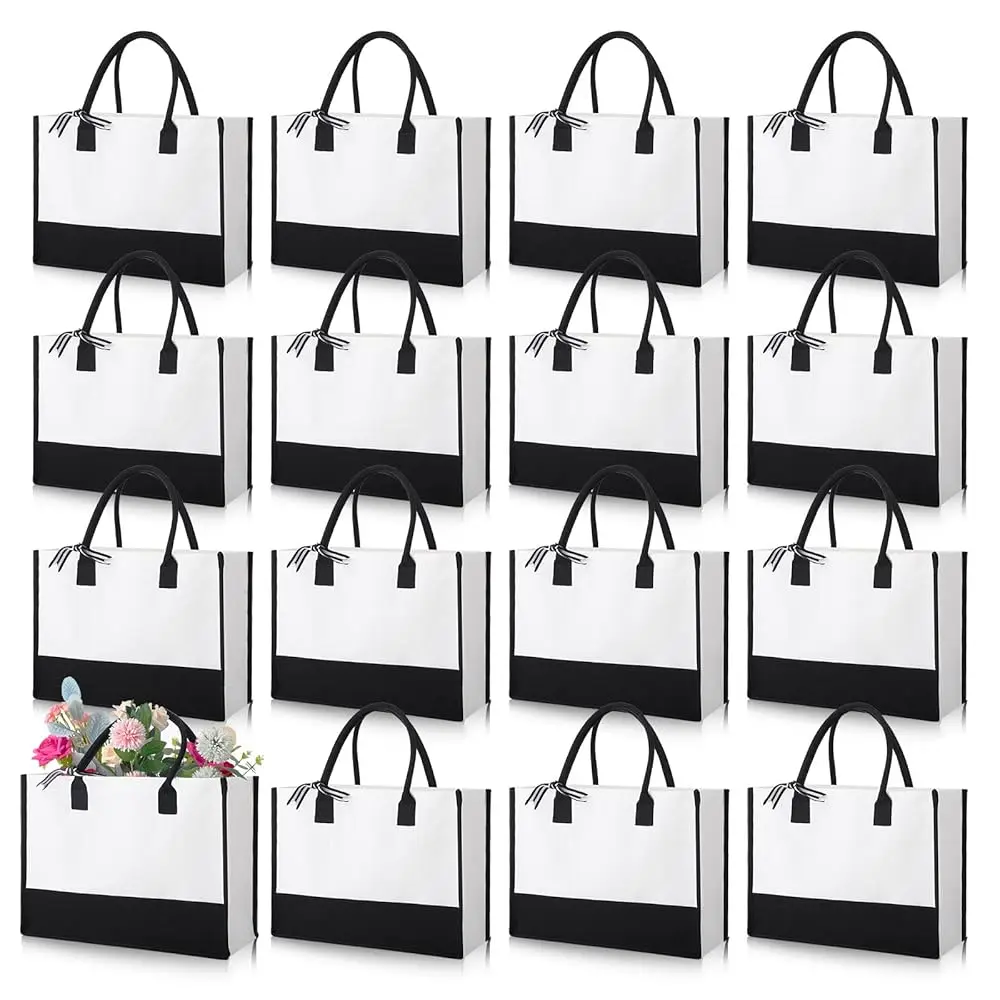 Paquete de 12 Bolsas de Lona Personalizadas con Iniciales, Clásicas, para Regalo, Playa, Bodas, Cumpleaños (Negro y Blanco)