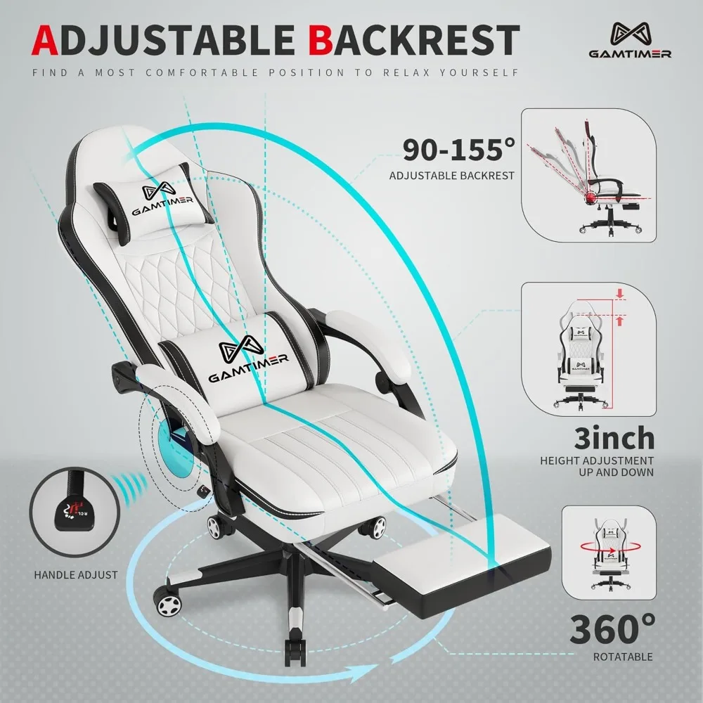 Ergonomic Gaming Chair with Footrest, Breathable PU Material, Headrest and Lumbar Support for Comfortable Gaming Sessions