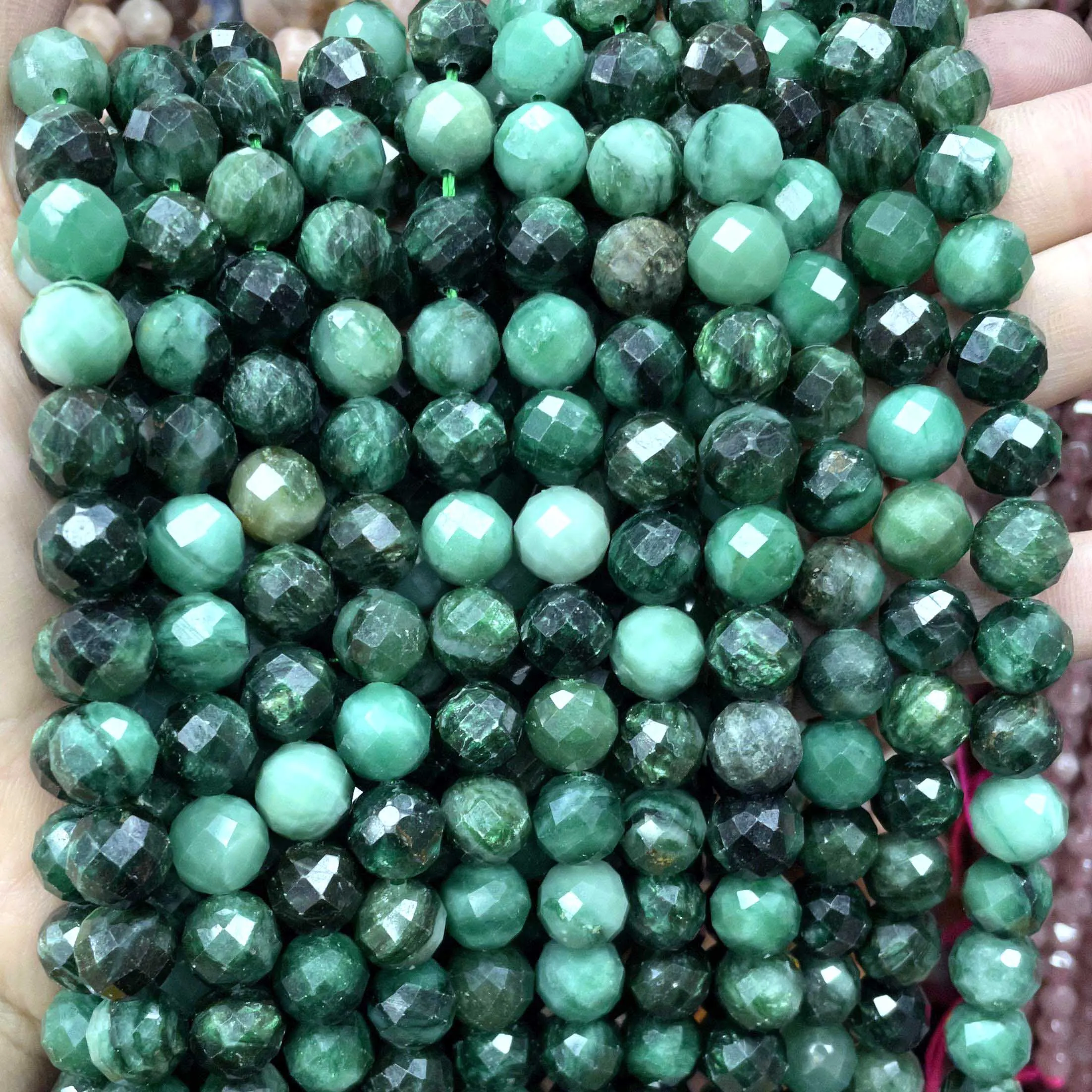 6/8/10MM Natural Stone Faceted Emerald Green Round Gemstone Spacer Beads For Jewelry Making DIY Bracelet Necklace 7.5\'\'inches