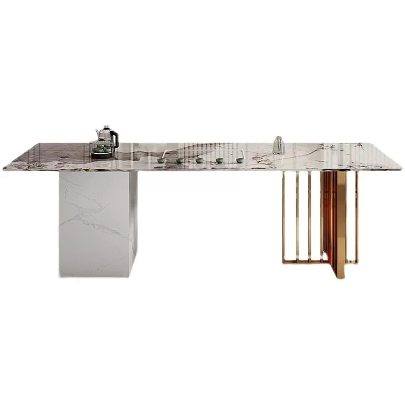 

Italian Light Luxury Stone Plate Modern Minimalist Rectangular Marble Small Apartment Home Dining Tables and Chairs Set