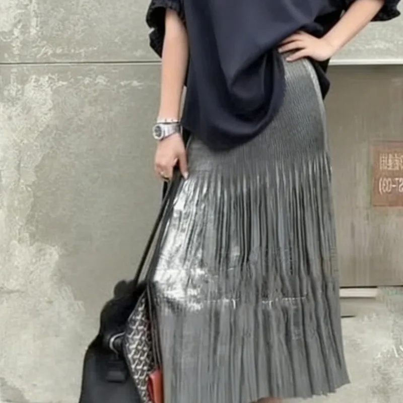 

Miyake Pleated Skirt Plisse 2026 Summer New High-end Gray Stylish Pleats Jupe Casual Loose Fold Half Skirt Women's Design Sense