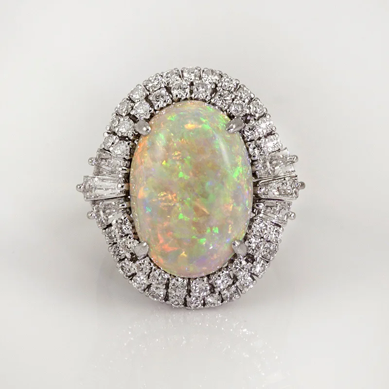 Neuer Ring aus 925er Sterlingsilber mit großem Opal und Zirkon für Damen, Hochzeit, Party, Schmuck, Geschenk