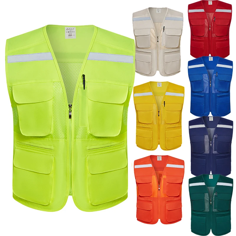 Men Reflective Fishing Vests Outdoor Multi-pockets Sleeveless Jackets Male Summer Breathable Mens Vest Photography Waistcoat