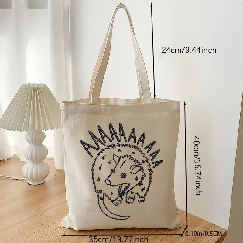 Cute Screaming Possum Print Tote Bag Casual Canvas Shopping Bag Funny Animal High Capacity Shoulder Bag