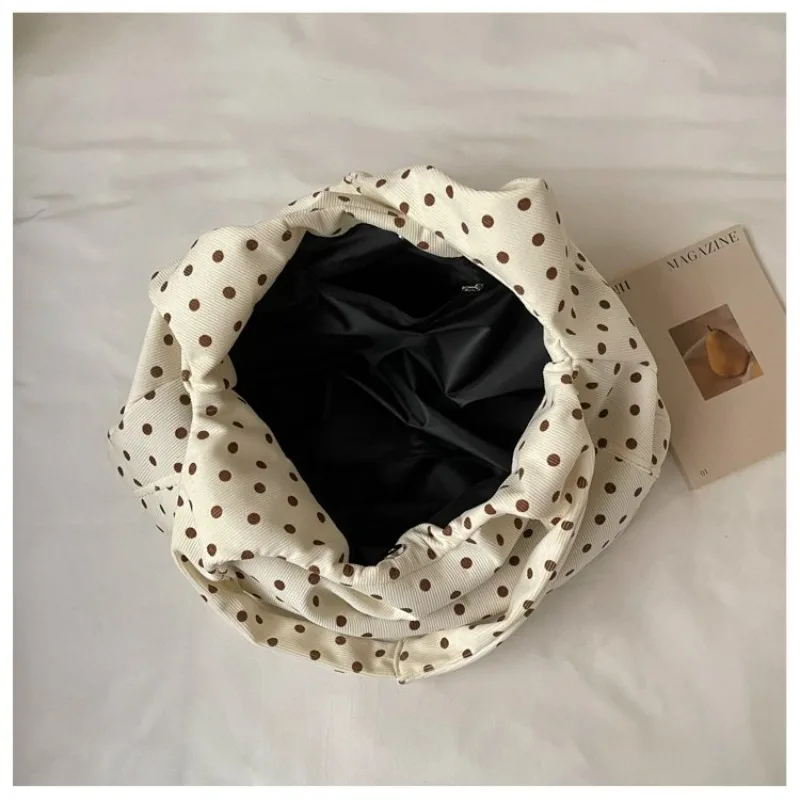 CEEKAY Canvas-Tasche mit Polka-Dot-Muster, Hobo-Stil, breiter Träger, geraffte Falten, vielseitig einsetzbar, für den täglichen Gebrauch, Freizeit, große Kapazität, Damenhandtasche. – Detail 15