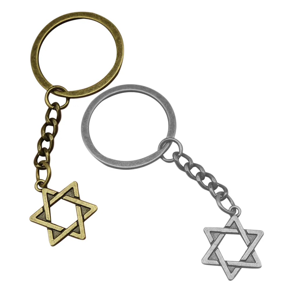 Star of David Hexagonal Keychain – 2pcs Religious Jewish Charm Key Ring for Door Keys, Protective Key Tag