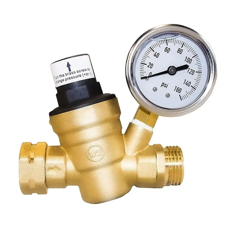 

A03Q-RV Water Pressure Regulator Valve Brass With Gauge And Inlet Screened Filter For Camper Trailer