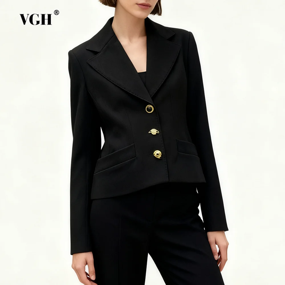 

VGH Solid Slimming Designer Blazers For Women V Neck Long Sleeve Spliced Button Autumn Commute Jackets Female Fashion Style New