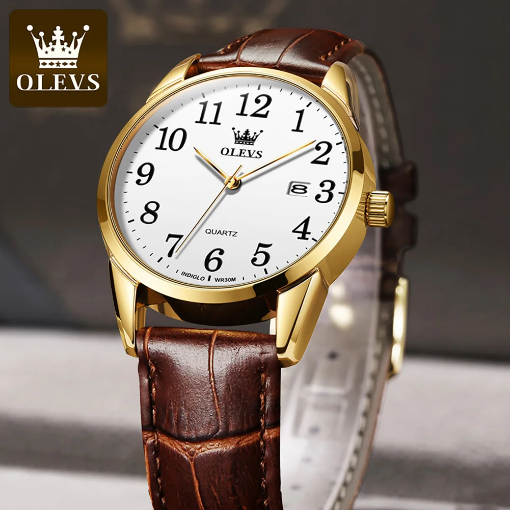 OLEVS Quartz Watch For Men 30M Waterproof clock GMT Premium Watches Men's Sports Leather Strap Men Wristwtach reloj de hombre